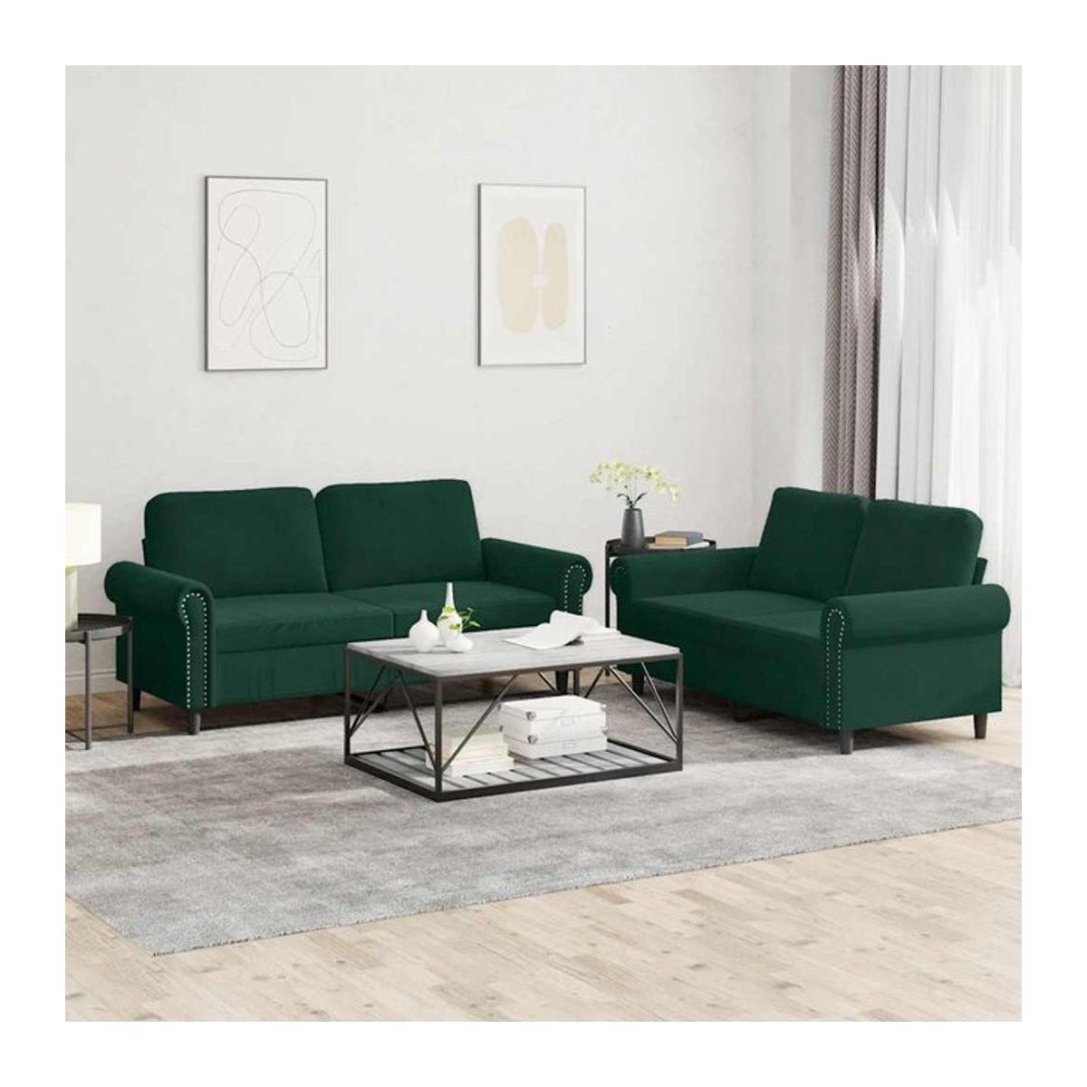 Vidaxl Entspannungsgarnitur mit Kissen aus Samt in Dunkelgrün im klassischen Design - Bild 1