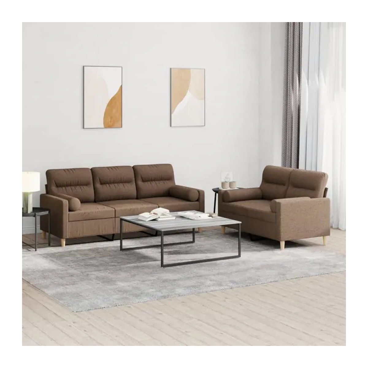Vidaxl Entspannungsgarnitur mit Kissen in Braun, Modernes 2-teiliges Stoff-Set - Bild 1