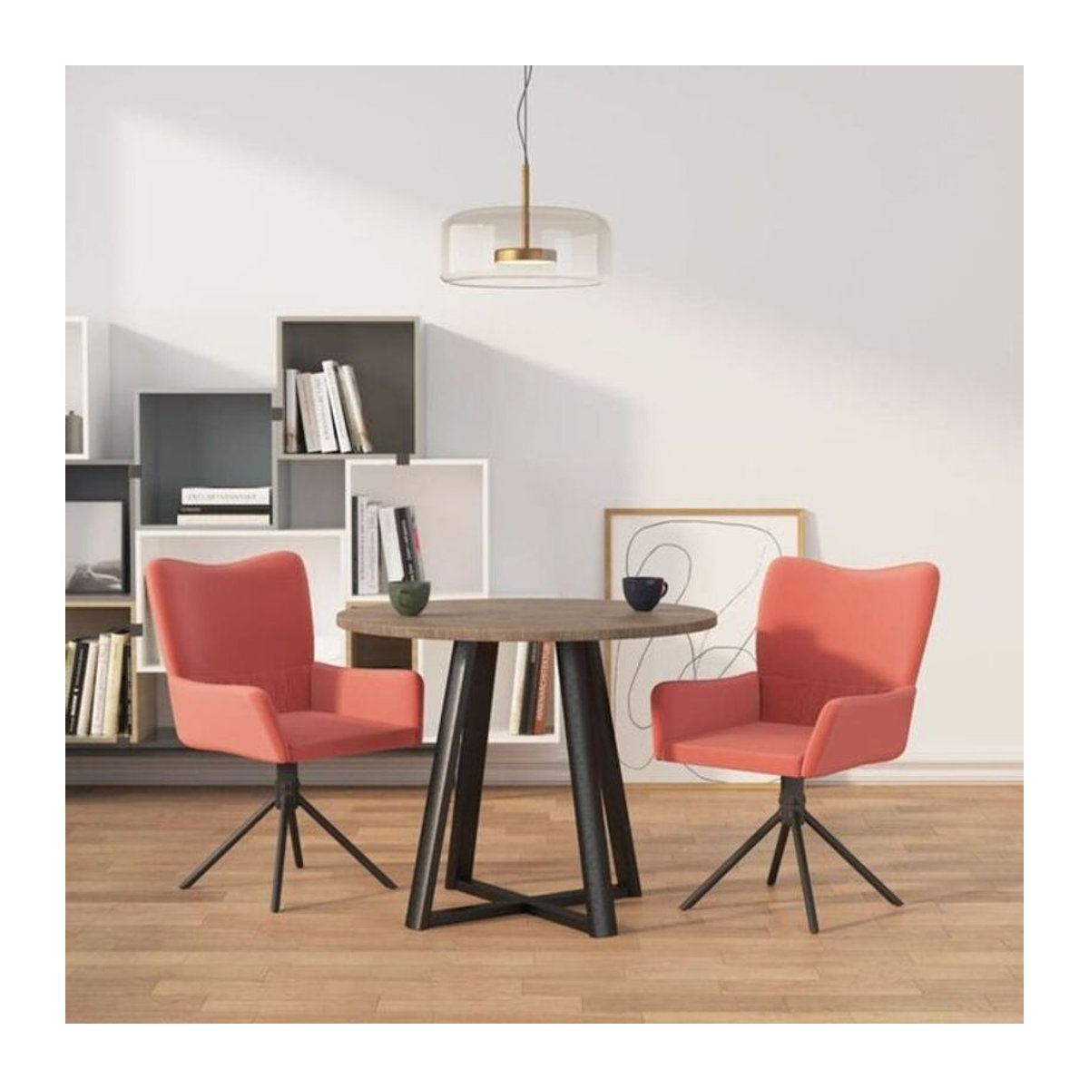 Vidaxl Esszimmerstühle 2er Set aus Samt in Rosa mit drehbarem Polsterstuhl und Metallgestell - Bild 1