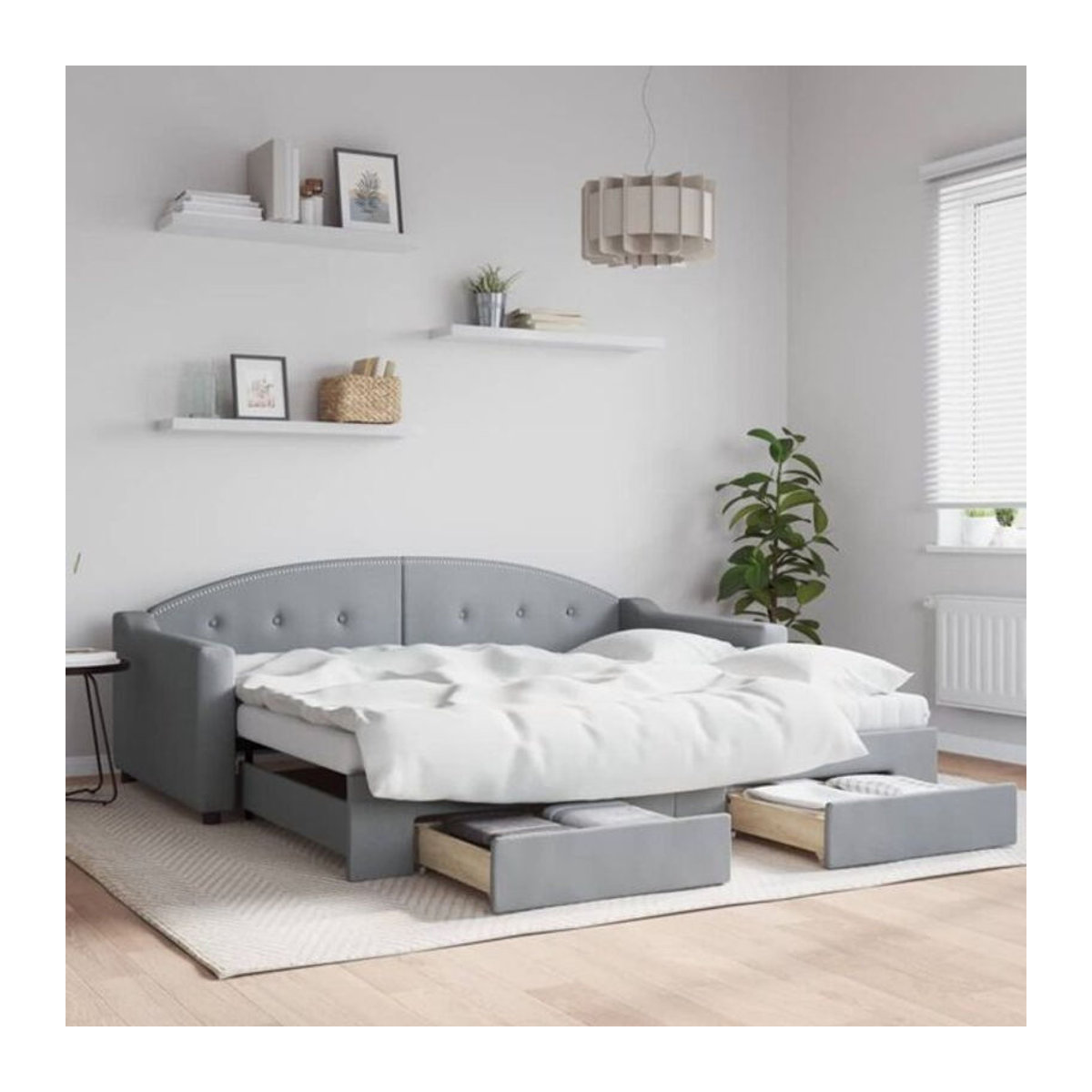 Vidaxl Funktionsbett Ausziehbar mit Schubladen in Grau aus Stoff und Metall, B/T: 90 x 190 cm - Bild 1