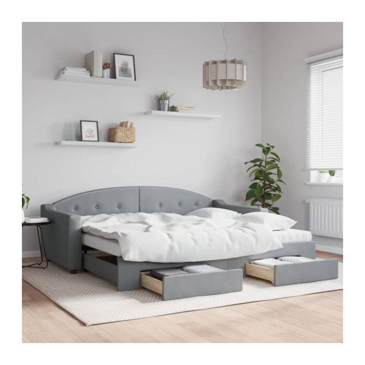 Vidaxl Funktionsbett Ausziehbar mit Schubladen in Grau aus Stoff und Metall B/T/H: 90 x 200 cm - Bild 1