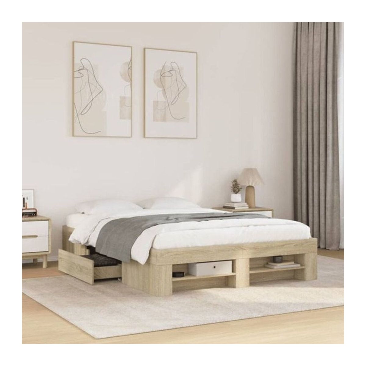 Vidaxl Funktionsbett Bettgestell aus Holzwerkstoff in Sonoma-Eiche Natur, B/T/H: 135 x 190 cm - Bild 1