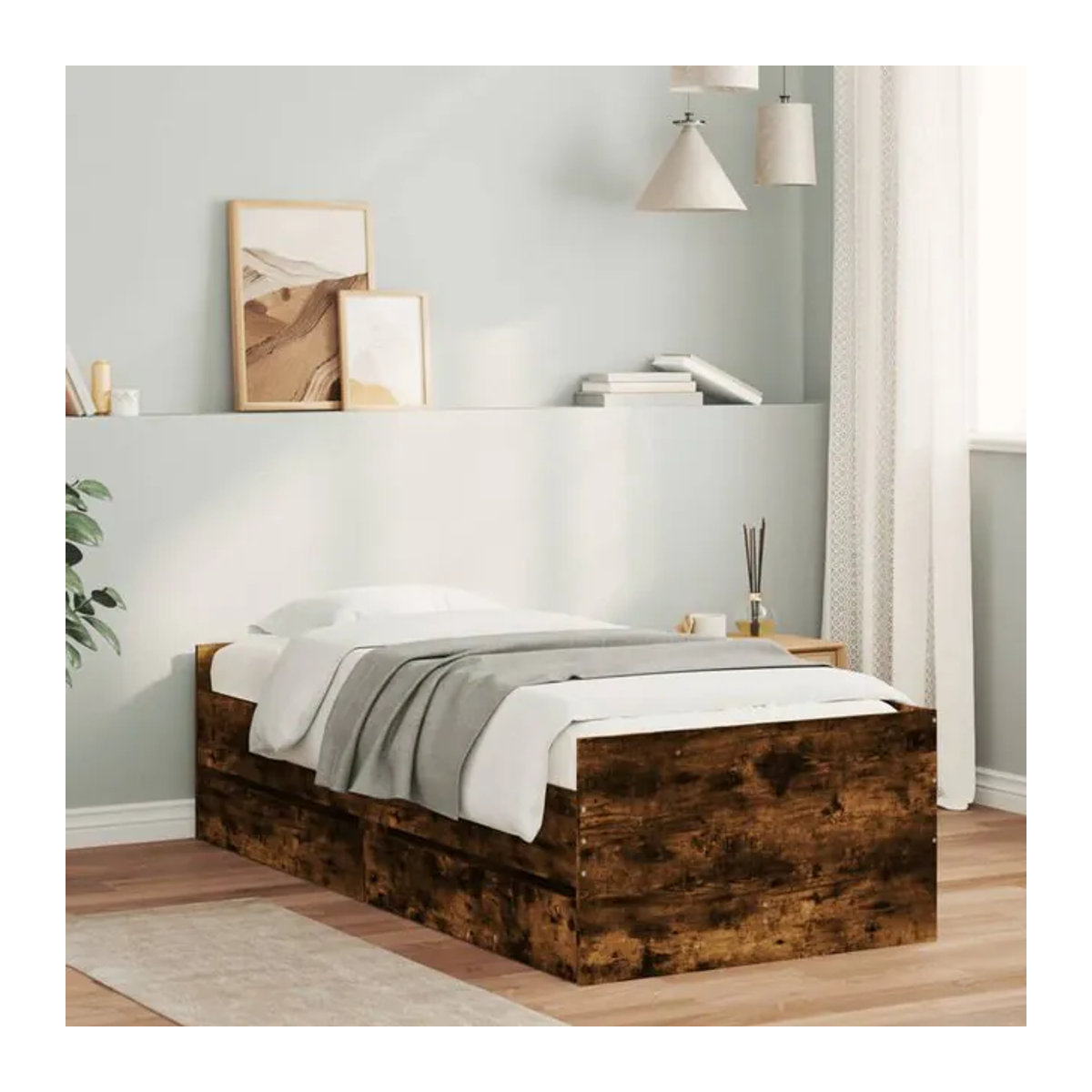Vidaxl Funktionsbett Bettrahmen mit Schubladen aus Holzwerkstoff in Räuchereiche Braun, B/T: 100 x 200 cm - Bild 1