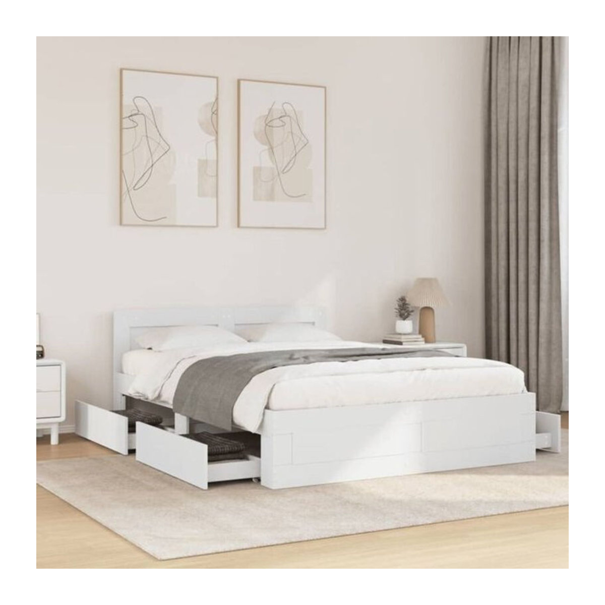 Vidaxl Funktionsbett mit Kopfteil aus Holz in Weiß, B/T/H: 140 x 190 cm - Bild 1