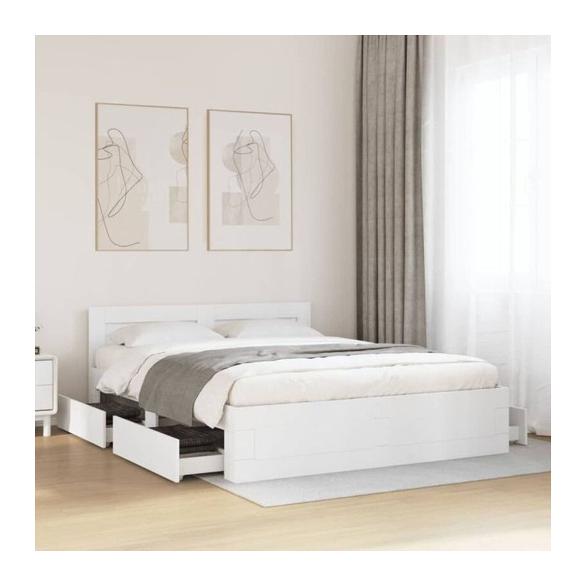 Vidaxl Funktionsbett mit Kopfteil aus Holzwerkstoff in Weiß, B/T/H: 160 x 200 x 163 cm - Bild 1