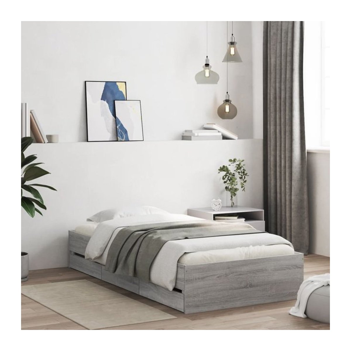 Vidaxl Funktionsbett mit Schubladen aus Holzwerkstoff in Grau, B/L: 75 x 190 cm - Bild 1