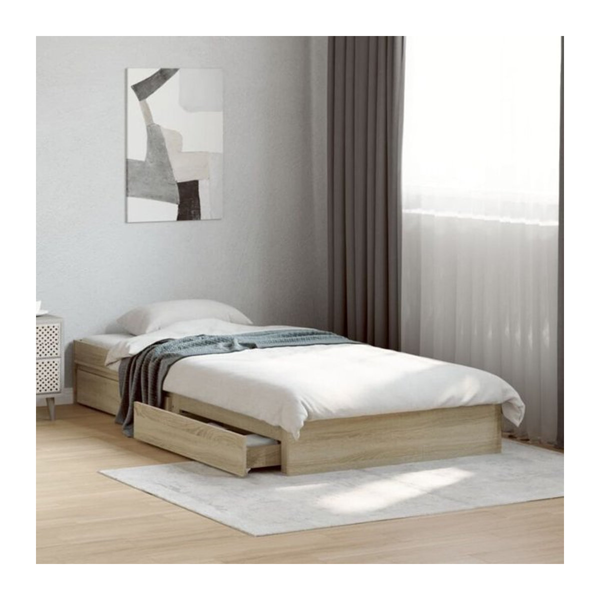 Vidaxl Funktionsbett mit Schubladen aus Holzwerkstoff in Sonoma-Eiche Natur und Braun, B/T: 90 x 200 cm - Bild 1