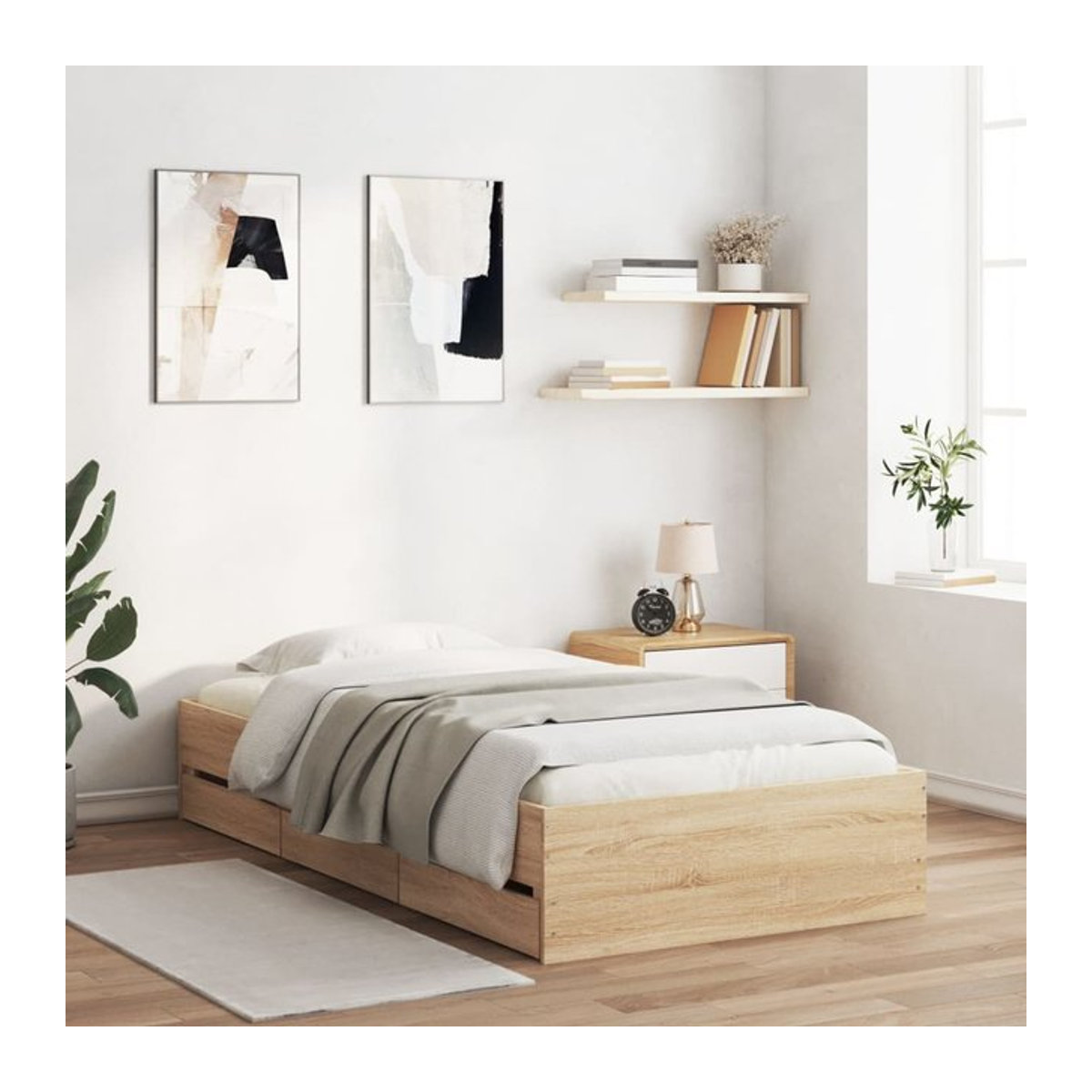 Vidaxl Funktionsbett mit Schubladen in Sonoma-Eiche, B/T/H: 90 x 190 cm - Bild 1