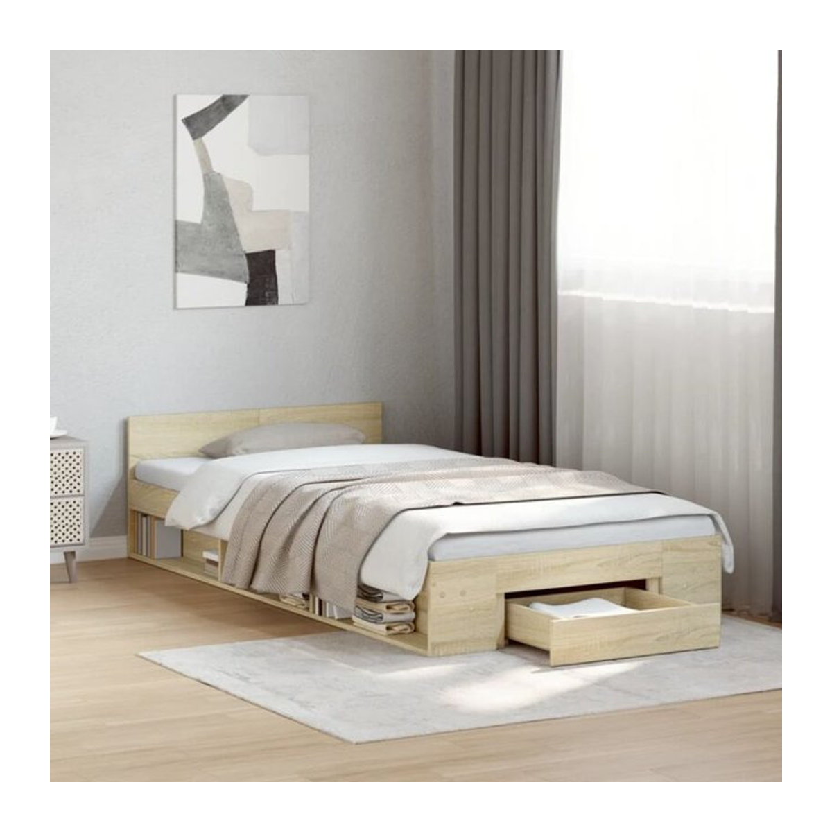 Vidaxl Funktionsbett Sonoma-Eiche mit Schublade aus Holzwerkstoff, B/T: 90 x 200 cm, Braun - Bild 1