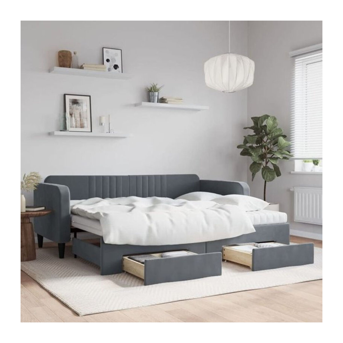 Vidaxl Funktionsbett Tagesbett aus Samt mit Schubladen in Anthrazit B/T/H: 200 x 90 x 75 cm - Bild 1