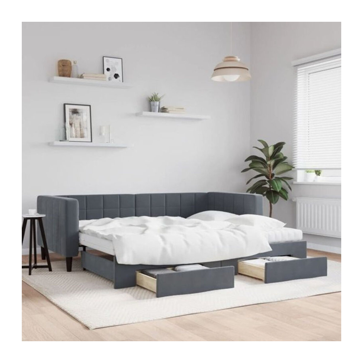 Vidaxl Funktionsbett Tagesbett aus Samt mit Schubladen in Anthrazit Grau B/T/H: 90 x 200 cm - Bild 1