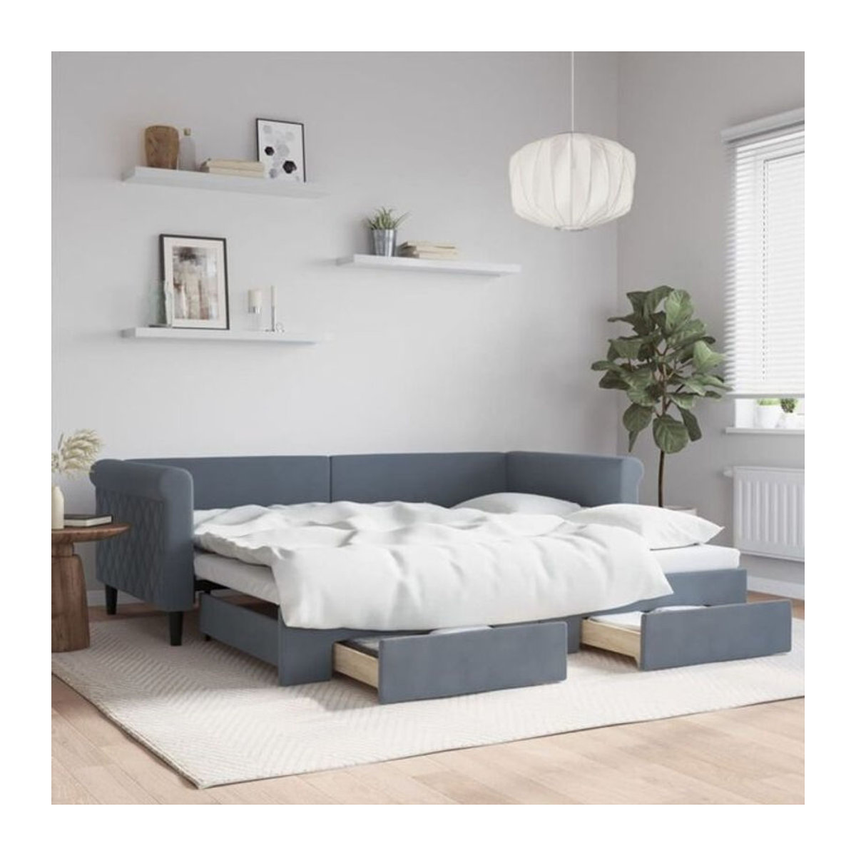 Vidaxl Funktionsbett Tagesbett aus Samt mit Schubladen in Anthrazit Grau B/T/H: 90 x 200 cm - Bild 1