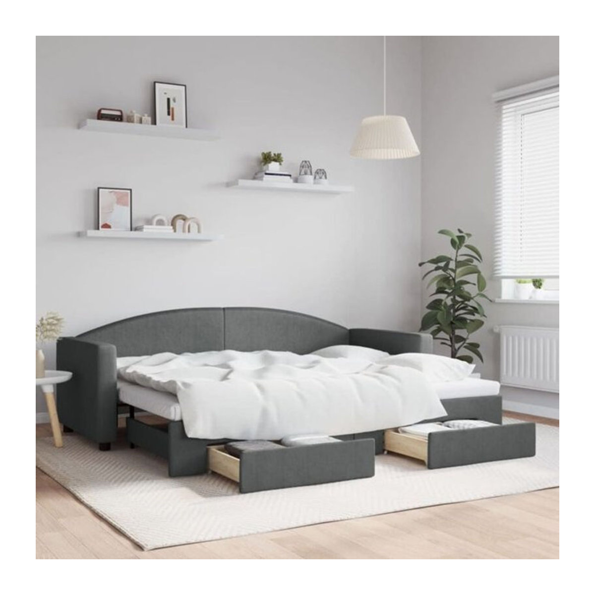 Vidaxl Funktionsbett Tagesbett aus Stoff mit Schubladen in Anthrazit Grau B/T/H: 200 x 80 x 90 cm - Bild 1