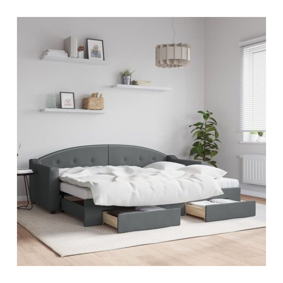 Vidaxl Funktionsbett Tagesbett aus Stoff und Metall mit Schubladen in Anthrazit Grau B/L: 80 x 200 cm - Bild 1