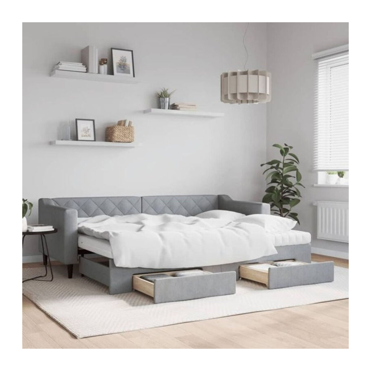Vidaxl Funktionsbett Tagesbett aus Stoff und Metall mit Schubladen in Grau B: 80 cm, L: 200 cm - Bild 1