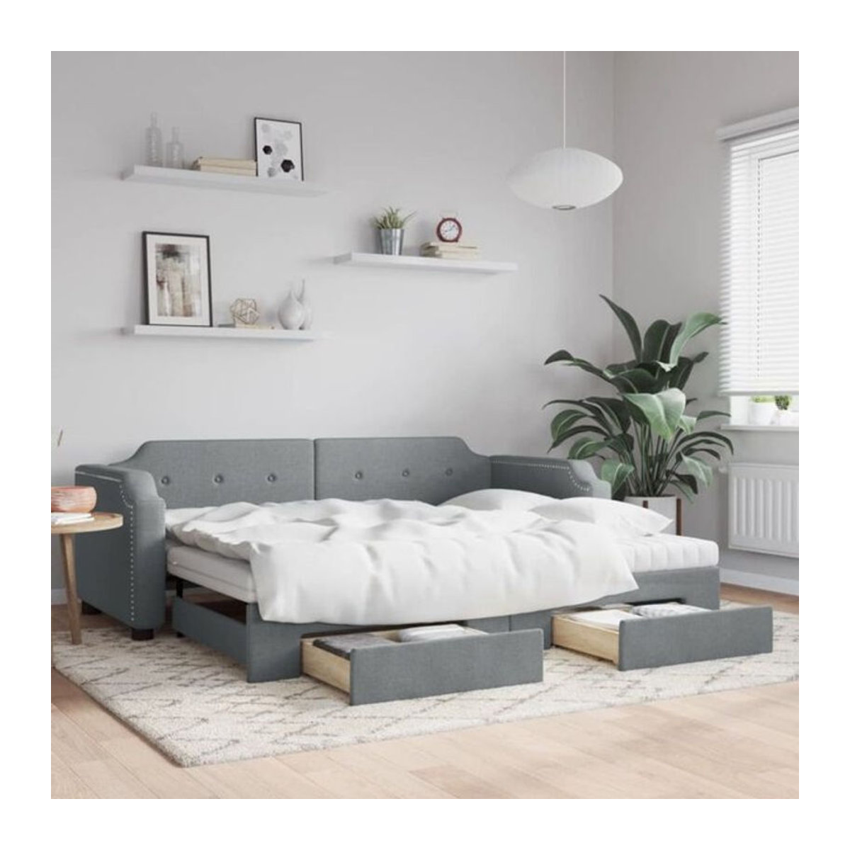 Vidaxl Funktionsbett Tagesbett aus Stoff und Metall mit Schubladen in Grau, B/H: 90 x 190 cm - Bild 1