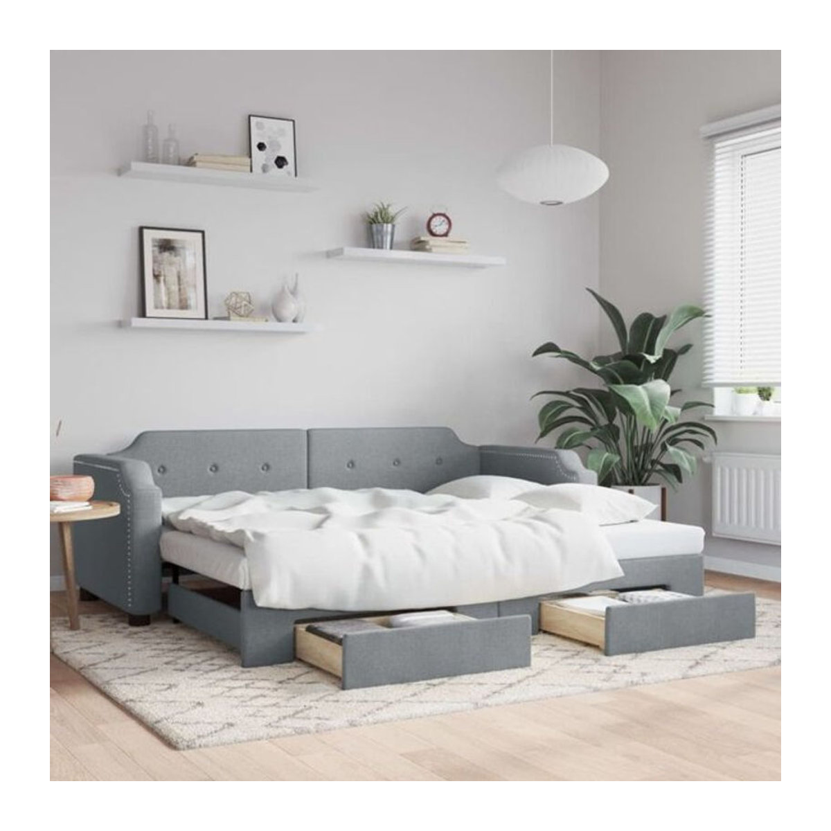Vidaxl Funktionsbett Tagesbett aus Stoff und Metall mit Schubladen in Grau, B/T/H: 90 x 190 cm - Bild 1