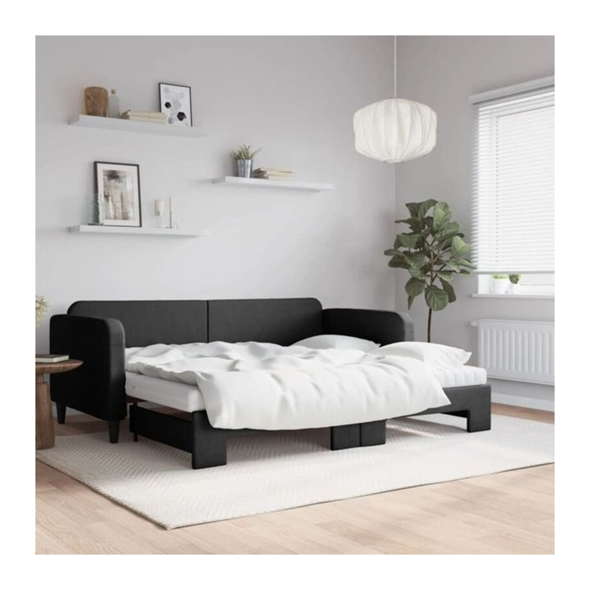 Vidaxl Funktionsbett Tagesbett ausziehbar in Schwarz mit Matratze aus Stoff und Metall - Bild 1