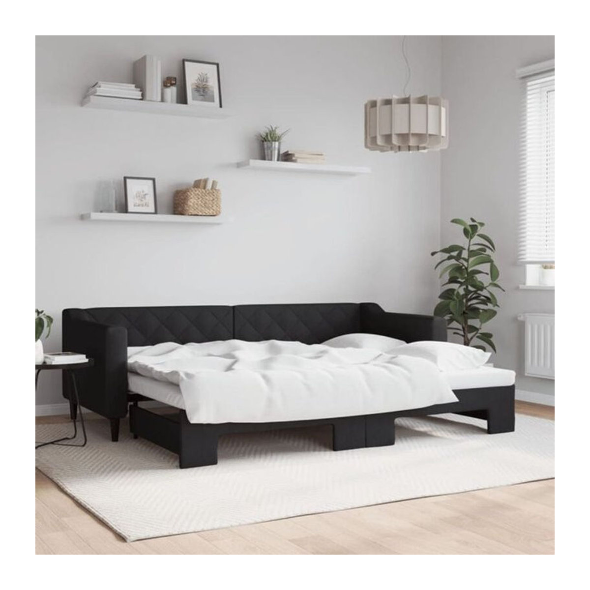 Vidaxl Funktionsbett Tagesbett ausziehbar in Schwarz mit Stoff und Metallgestell B/H: 80 x 200 cm - Bild 1