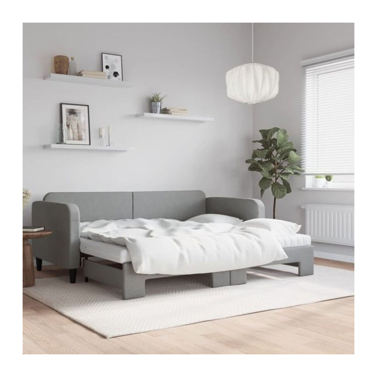 Vidaxl Funktionsbett Tagesbett ausziehbar mit Matratze in Grau aus Stoff und Metall B/T/H: 90 x 200 cm - Bild 1