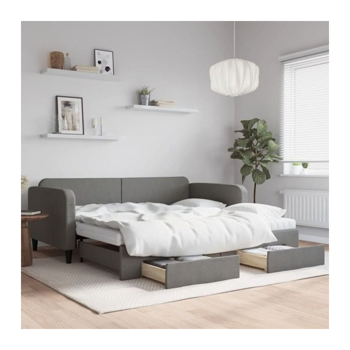 Vidaxl Funktionsbett Tagesbett ausziehbar mit Schubladen in Anthrazit Grau aus Stoff und Metall B/T/H: 100 x 200 cm - Bild 1