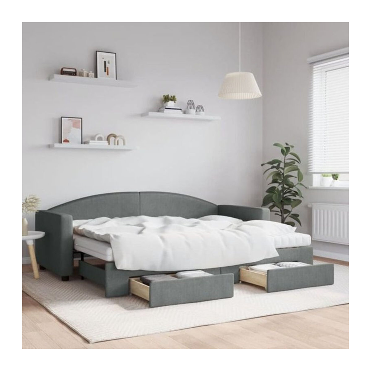 vidaxl Funktionsbett Tagesbett ausziehbar mit Schubladen in Anthrazit Grau aus Stoff und Metall B/T/H: 200 x 80 x 90 cm - Bild 1