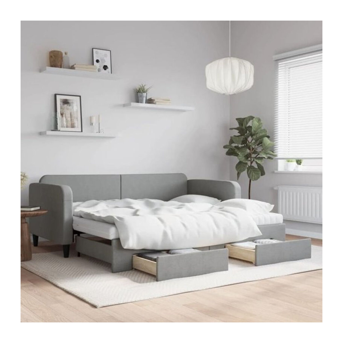 Vidaxl Funktionsbett Tagesbett ausziehbar mit Schubladen in Grau aus Stoff und Metall, B/T: 90 x 200 cm - Bild 1