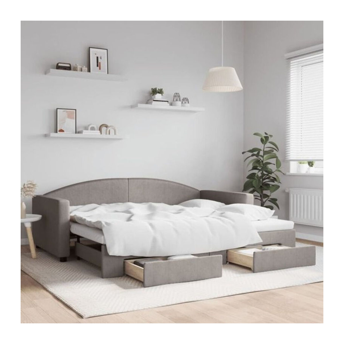 Vidaxl Funktionsbett Tagesbett ausziehbar mit Schubladen in Taupe meliert aus Stoff und Metall B/T/H: 90 x 200 cm - Bild 1