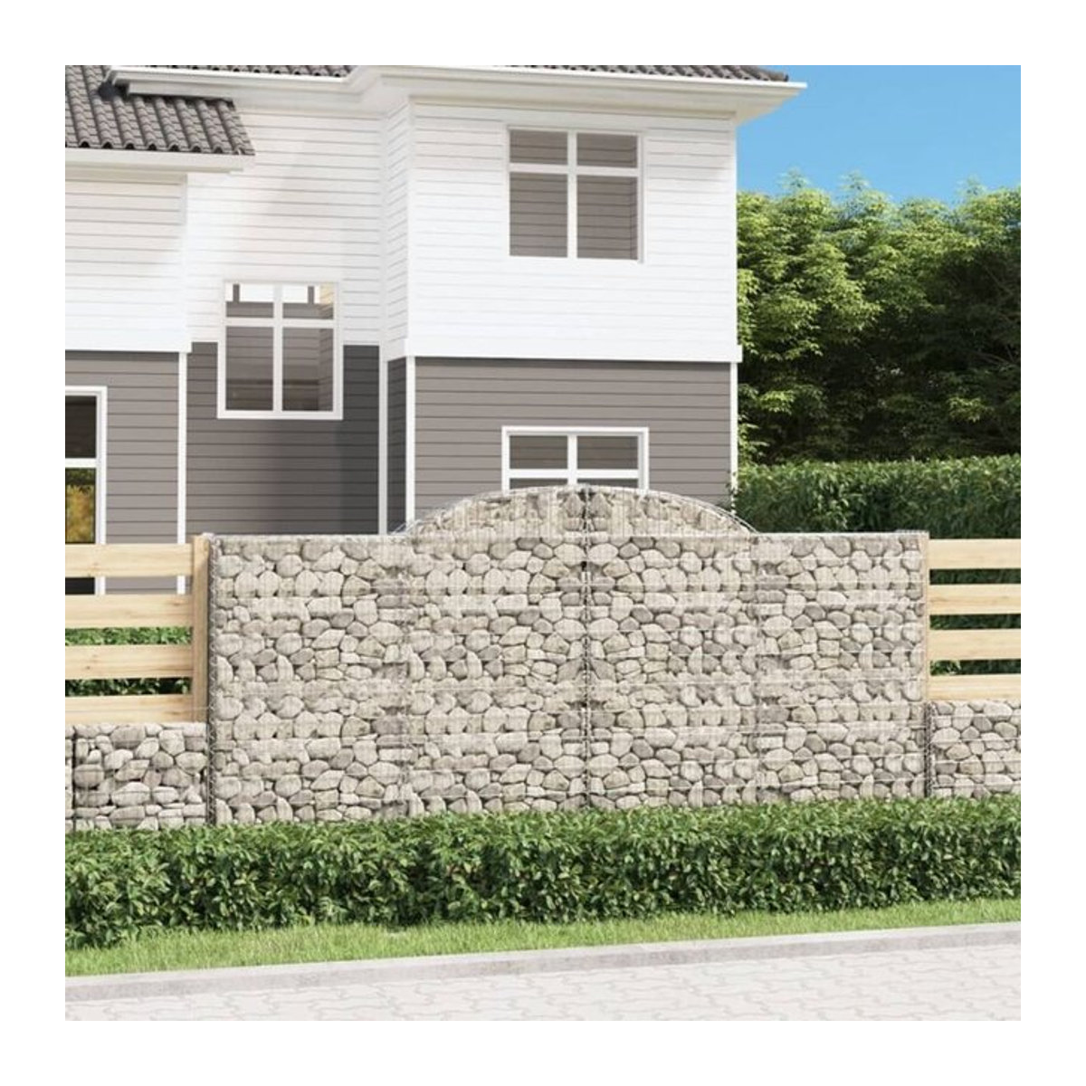 Vidaxl Gabionen mit Hochbogen aus verzinktem Eisen in Silber, 2 Stück, B: 300 cm, T: 50 cm, H: 140/160 cm - Bild 1