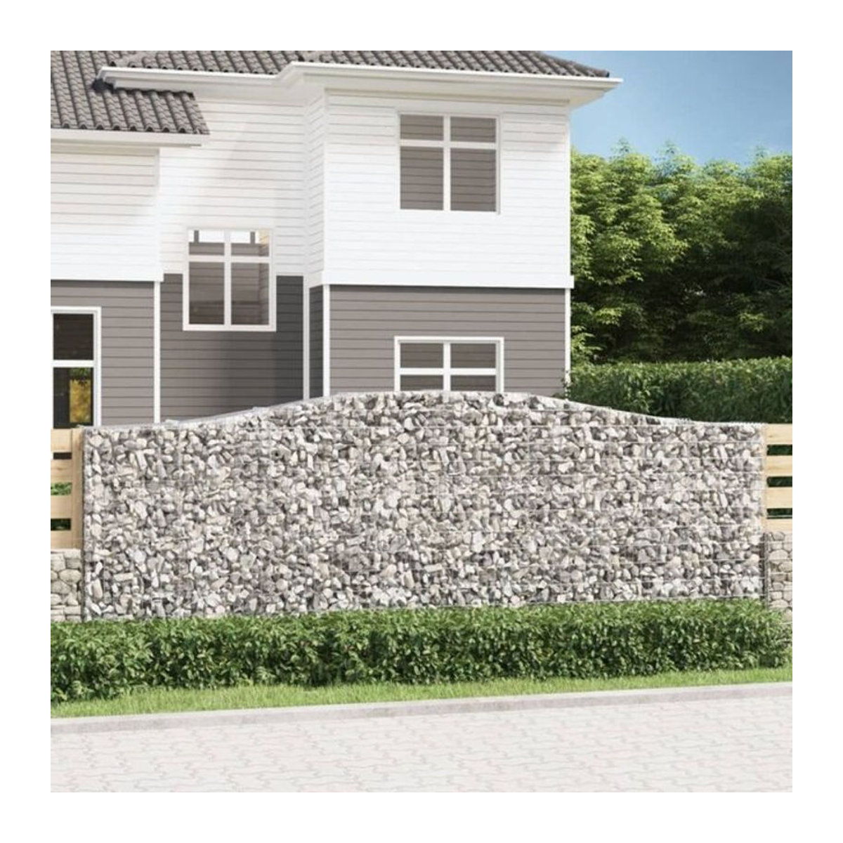 Vidaxl Gabionen mit Hochbogen aus verzinktem Eisen in Silber, 2 Stück, B/T/H: 400 x 50 x 140/160 cm - Bild 1