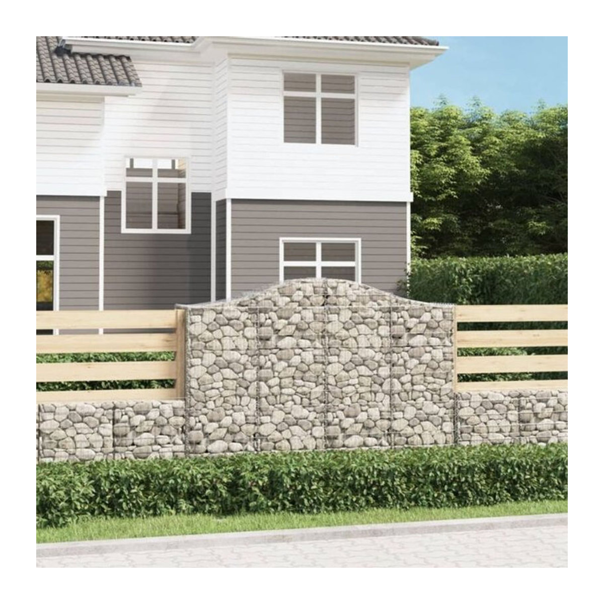 Vidaxl Gabionen mit Hochbogen Set 8 Stück aus verzinktem Eisen in Silber, B/T/H: 200 x 50 x 140/160 cm - Bild 1