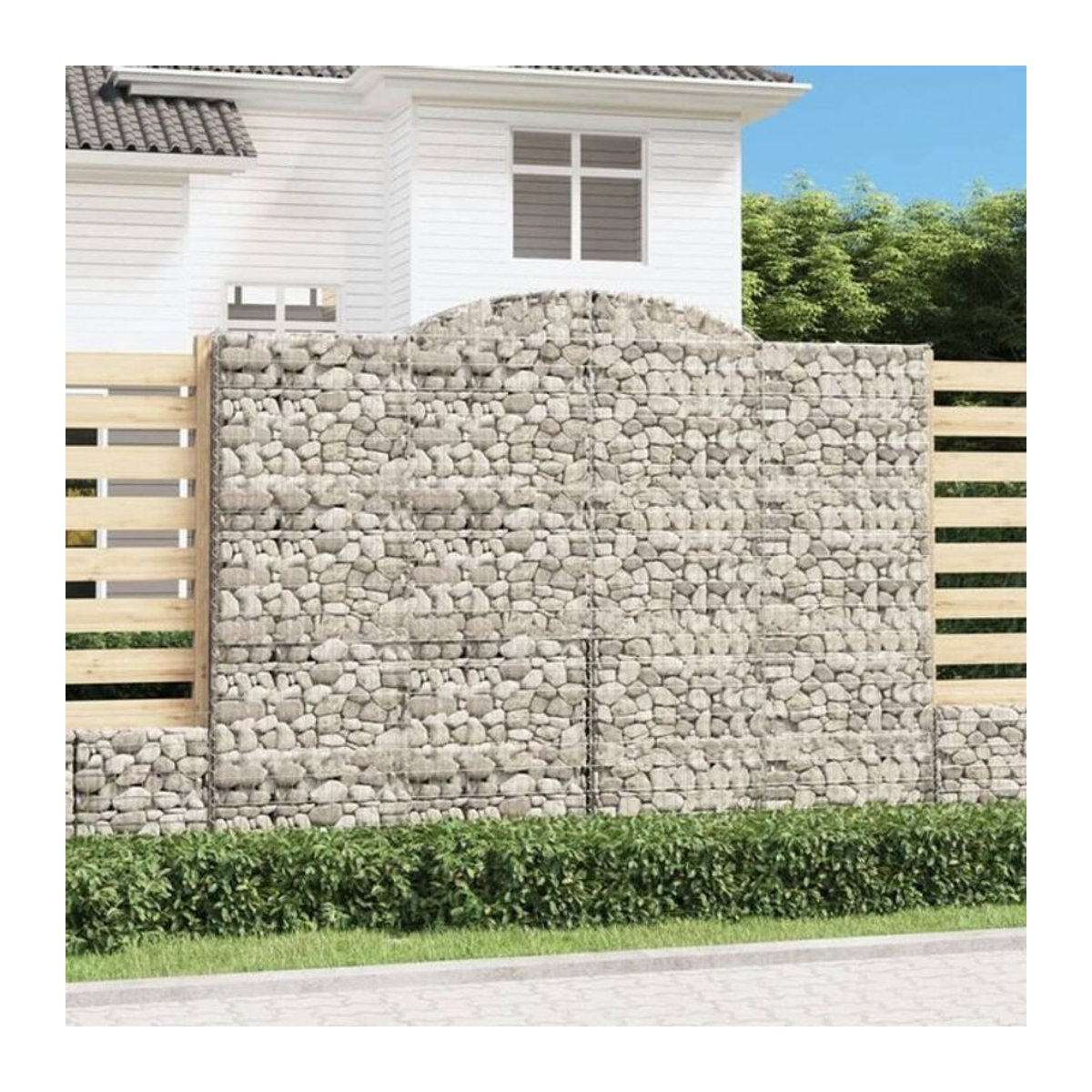 Vidaxl Gabionen mit Hochbogen Set aus verzinktem Eisen in Silber, 4 Stück, B: 300 cm, T: 50 cm, H: 220/240 cm - Bild 1
