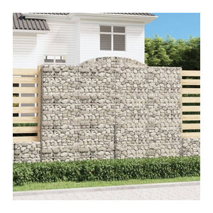 Vidaxl Gabionen mit Hochbogen Set aus verzinktem Eisen in Silber, 4 Stück, B: 300 cm, T: 50 cm, H: 220/240 cm