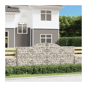 Vidaxl Gabionen mit Hochbogen Set aus verzinktem Eisen in Silber, 5 Stück, B: 300 cm, T: 30 cm, H: 120/140 cm