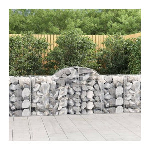 Vidaxl Gabionen mit Hochbogen Set aus verzinktem Eisen in Silber und Grau, 2 Stück, B/T/H: 200 x 50 x 80/100 cm