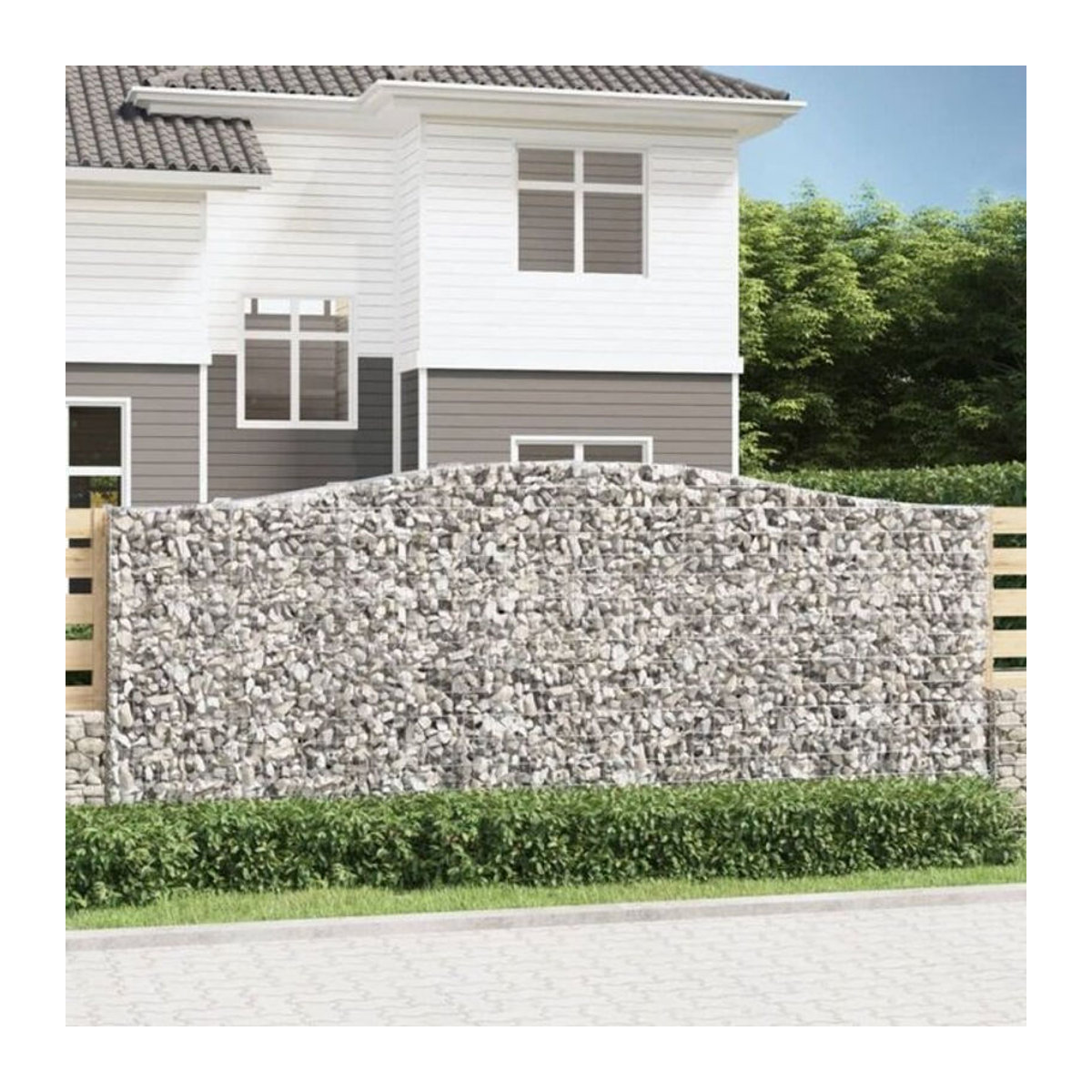 Vidaxl Gabionen mit Hochbogen Set aus verzinktem Eisen in Silber und Grau, 2 Stück, B/T/H: 400 x 50 x 160/180 cm - Bild 1