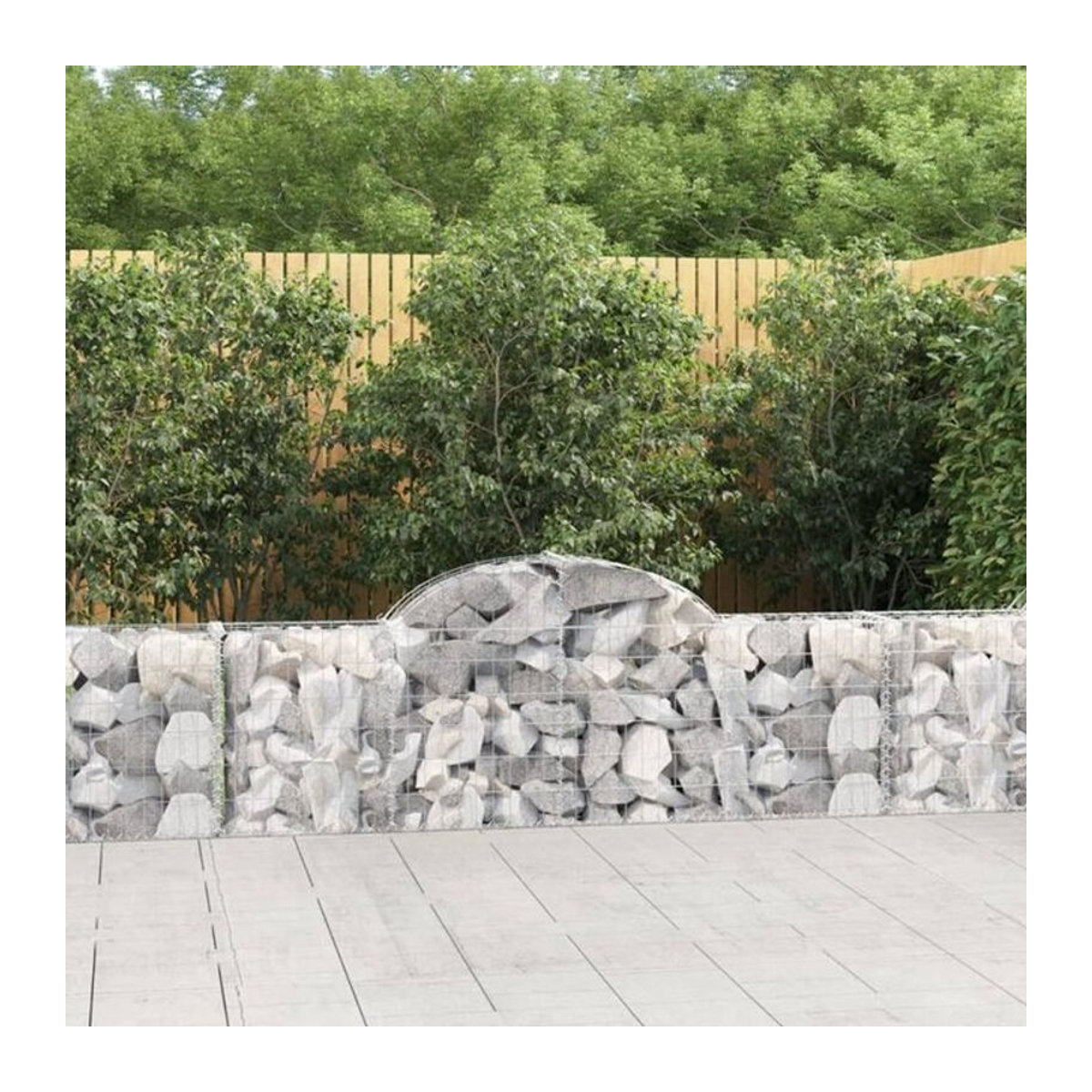 Vidaxl Gabionen mit Hochbogen Set aus verzinktem Eisen in Silber und Grau, 9 Stück, B: 200 cm, H: 60/80 cm, T: 30 cm - Bild 1