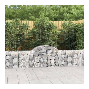 Vidaxl Gabionen mit Hochbogen Set aus verzinktem Eisen in Silber und Grau, 9 Stück, B: 200 cm, H: 60/80 cm, T: 30 cm