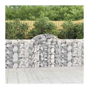 Vidaxl Gabionen Set mit Hochbogen aus verzinktem Eisen in Silber und Grau, 7 Stück, B: 200 cm, T: 30 cm, H: 100/120 cm