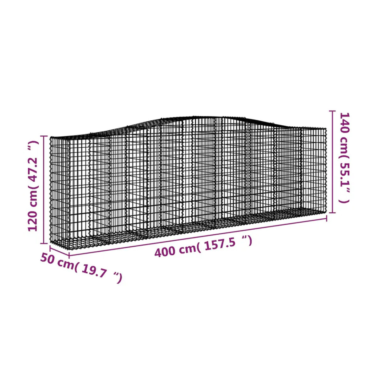 Vidaxl Gabionenkorb Set aus verzinktem Metall in Alufarben, 7 Stück, B/T/H: 400 x 50 x 120/140 cm - Bild 3