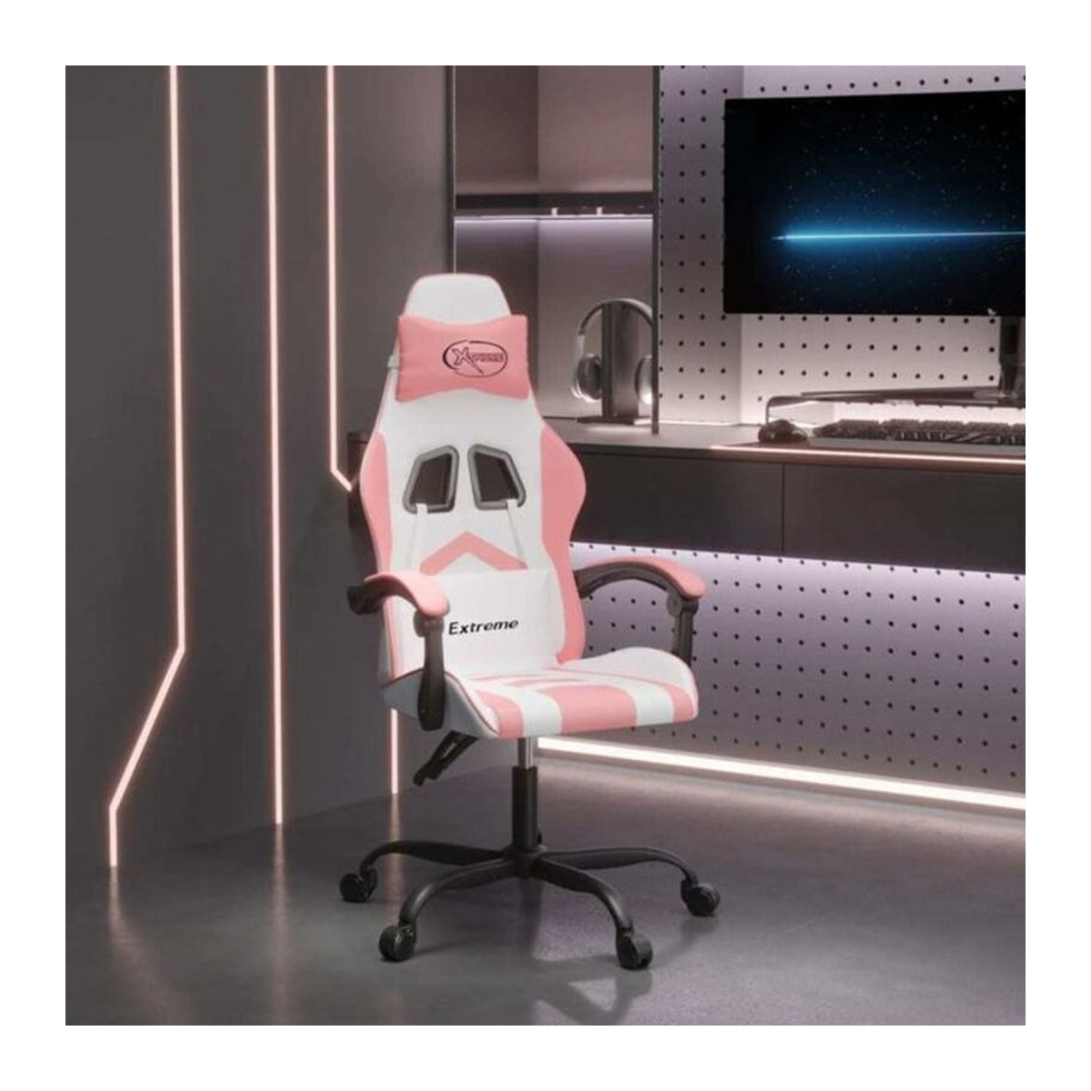 vidaxl Gamingstuhl aus Kunstleder in Weiß und Rosa, drehbar - Bild 1