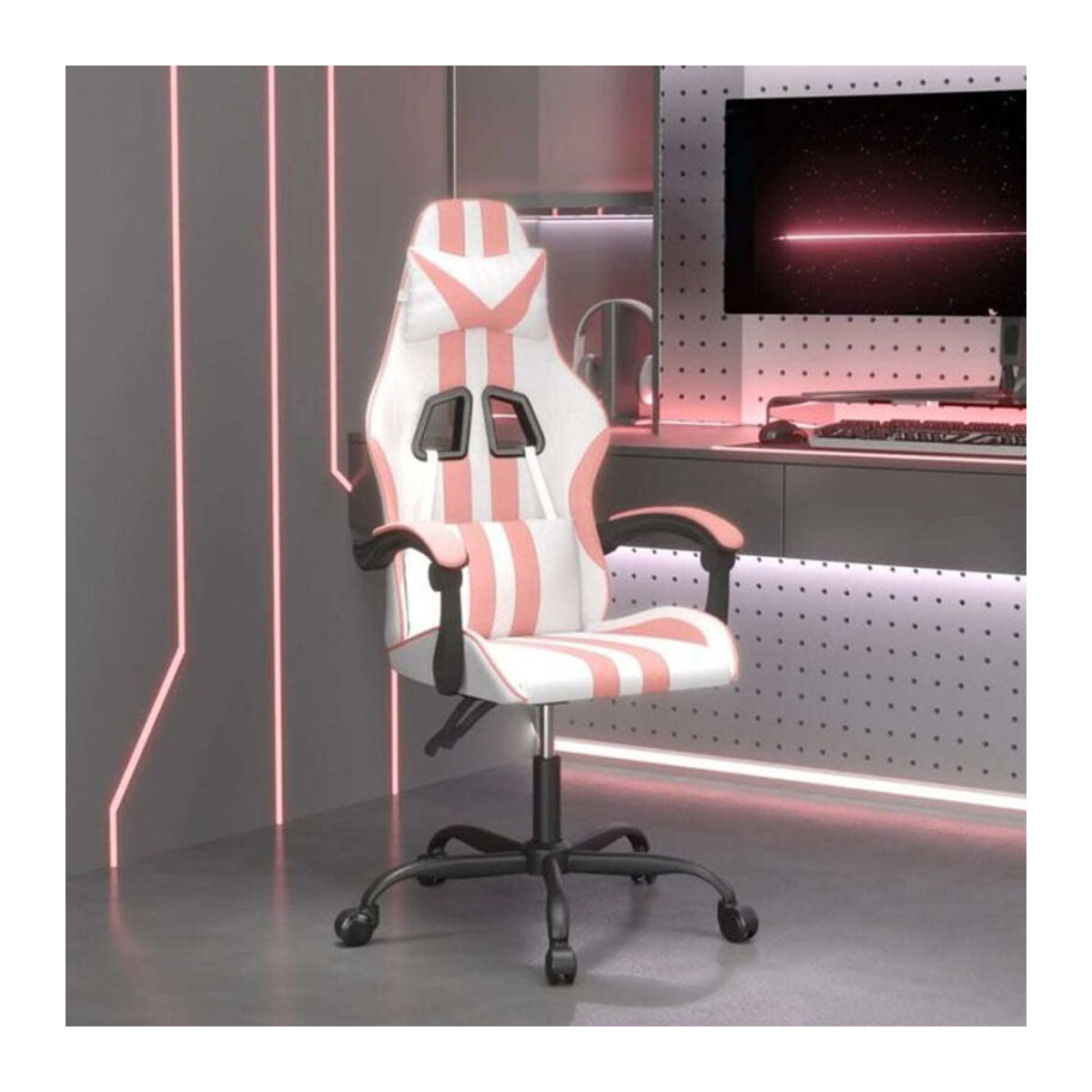 vidaxl Gamingstuhl aus Kunstleder in Weiß und Rosa, drehbar - Bild 1