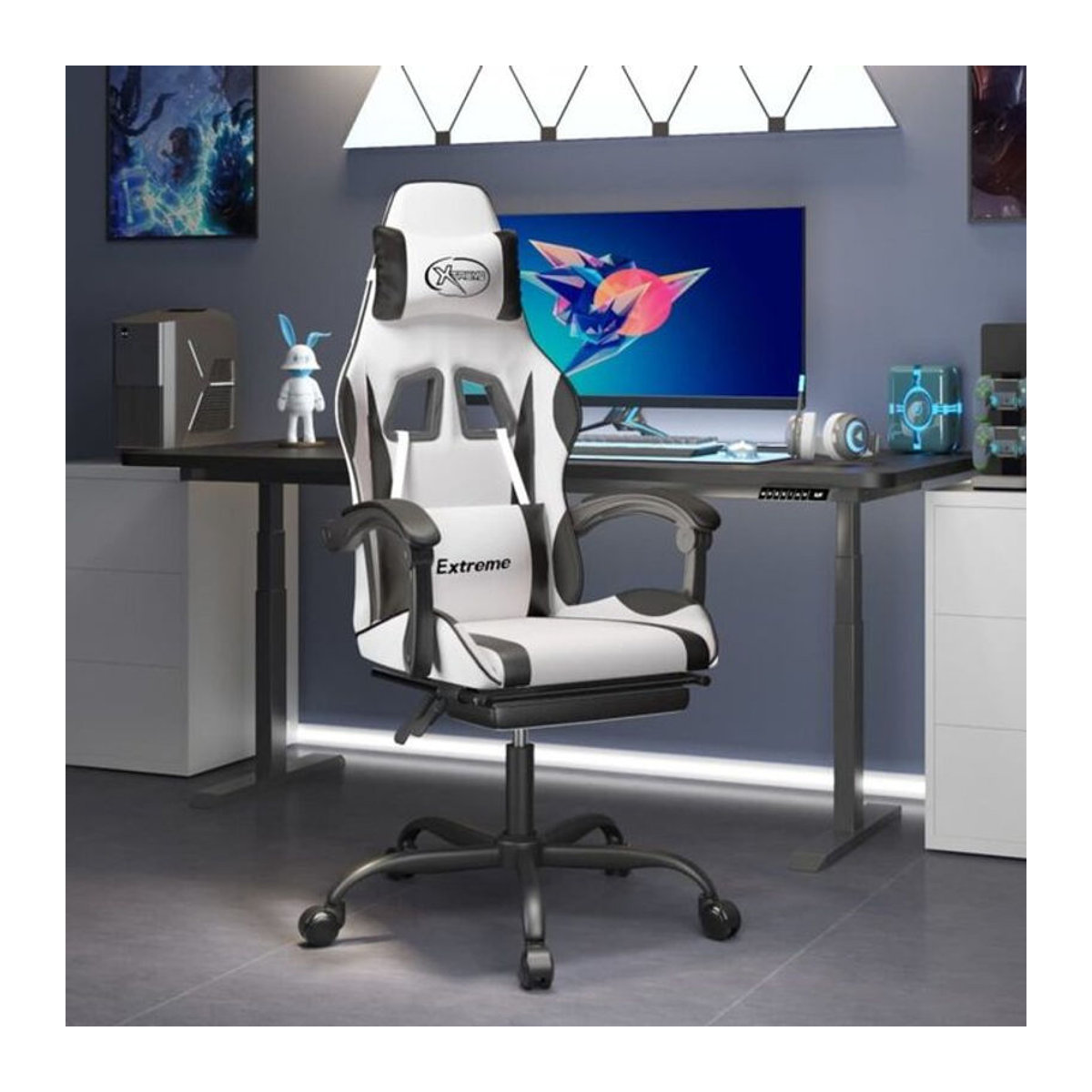 vidaxl Gamingstuhl mit Fußstütze aus Kunstleder in Weiß und Schwarz - Bild 1