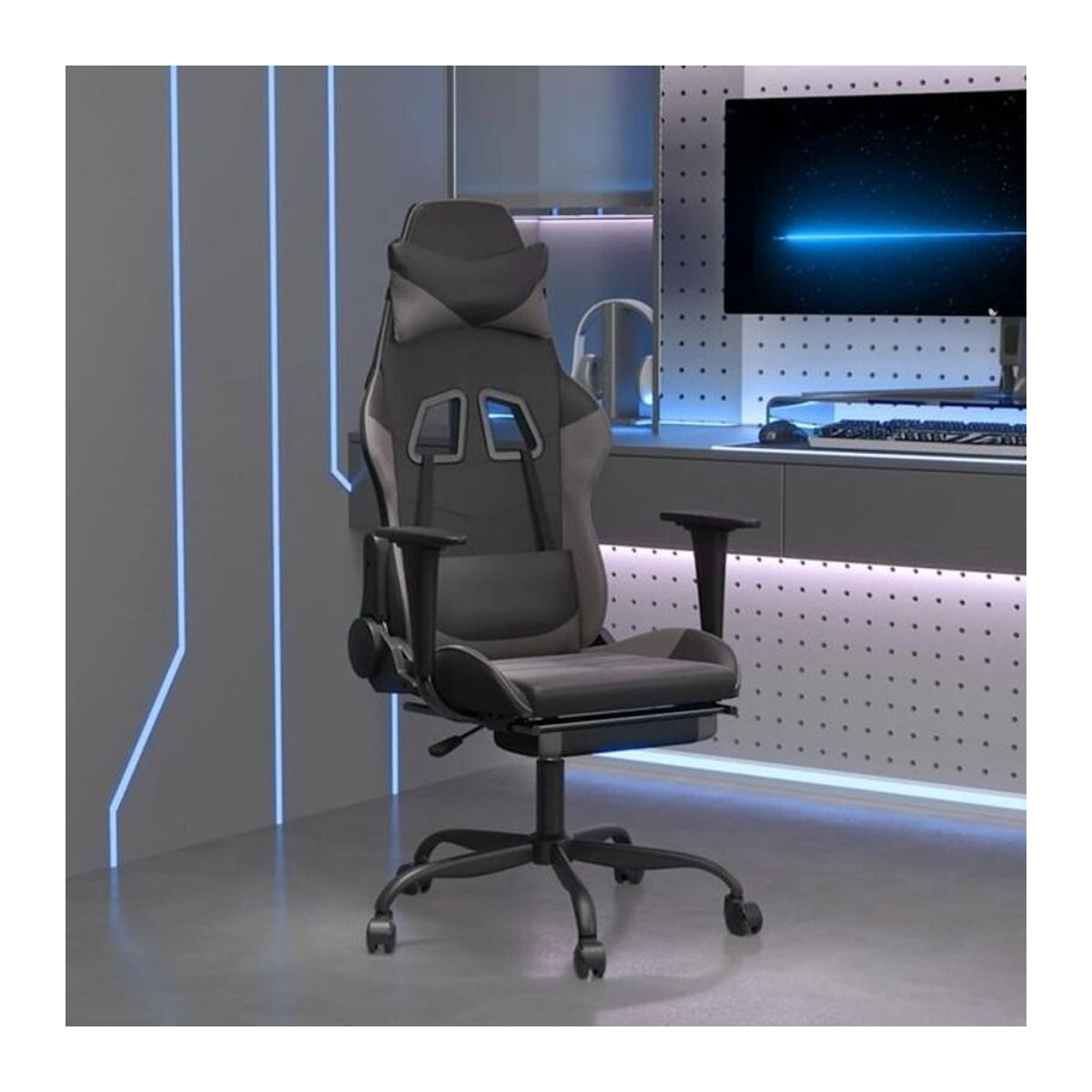 vidaxl Gamingstuhl mit Massage und Fußstütze aus Kunstleder in Schwarz und Grau - Bild 1