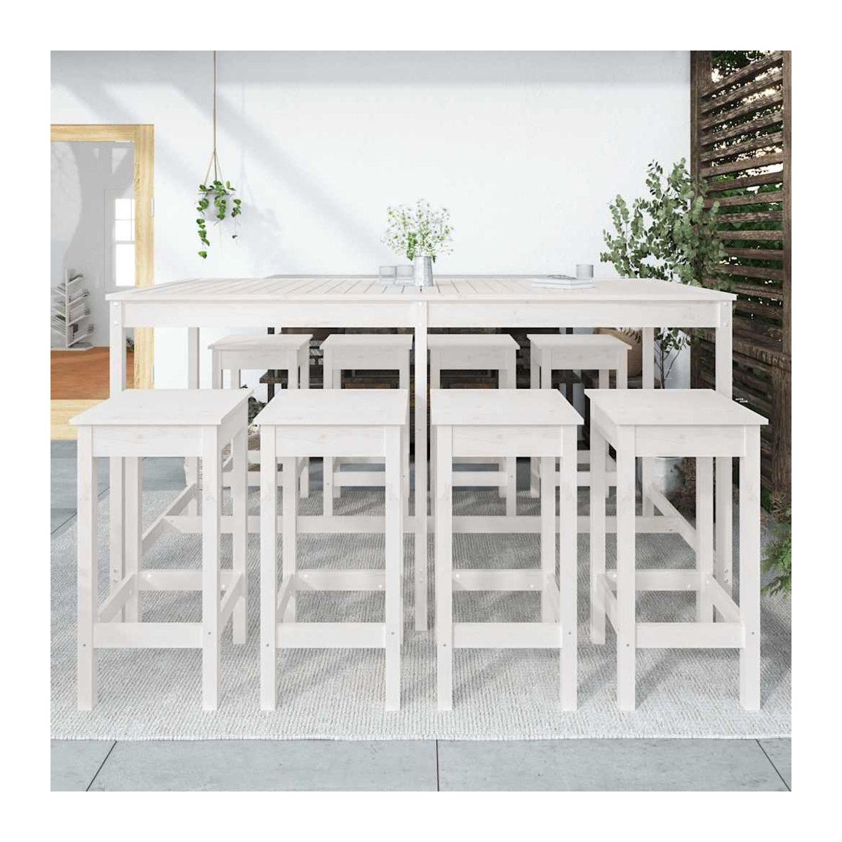 Vidaxl Garten-Bar-Möbelgarnitur aus Massivholz Kiefer in Weiß, 9-teiliges Set - Bild 1