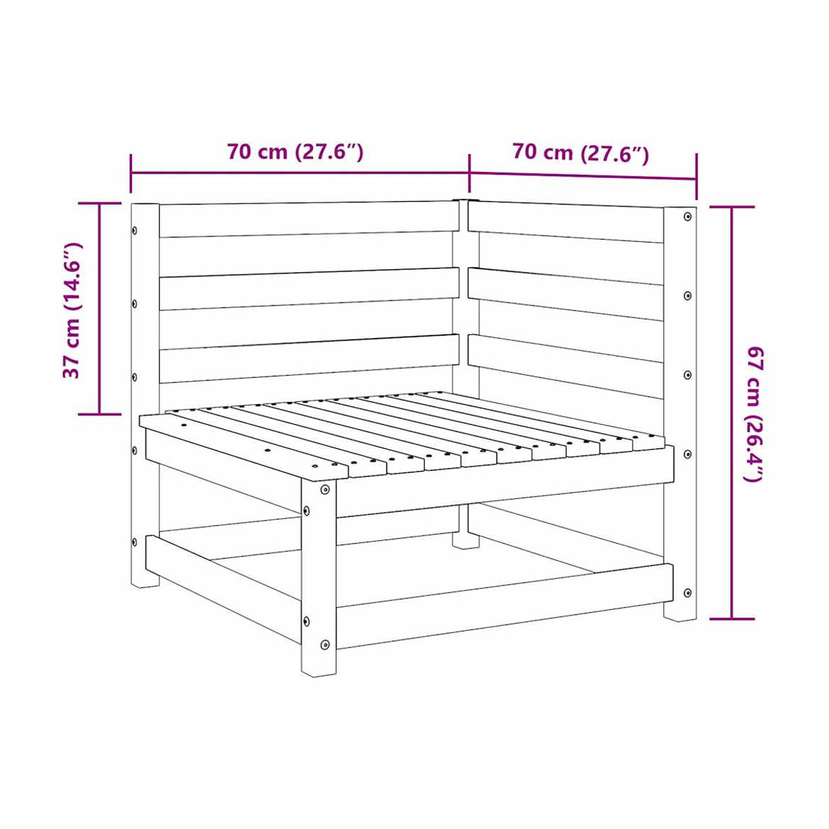 Vidaxl Garten-Ecksofa aus massivem Douglasienholz, B/T/H: 70 x 70 x 67 cm - Bild 6