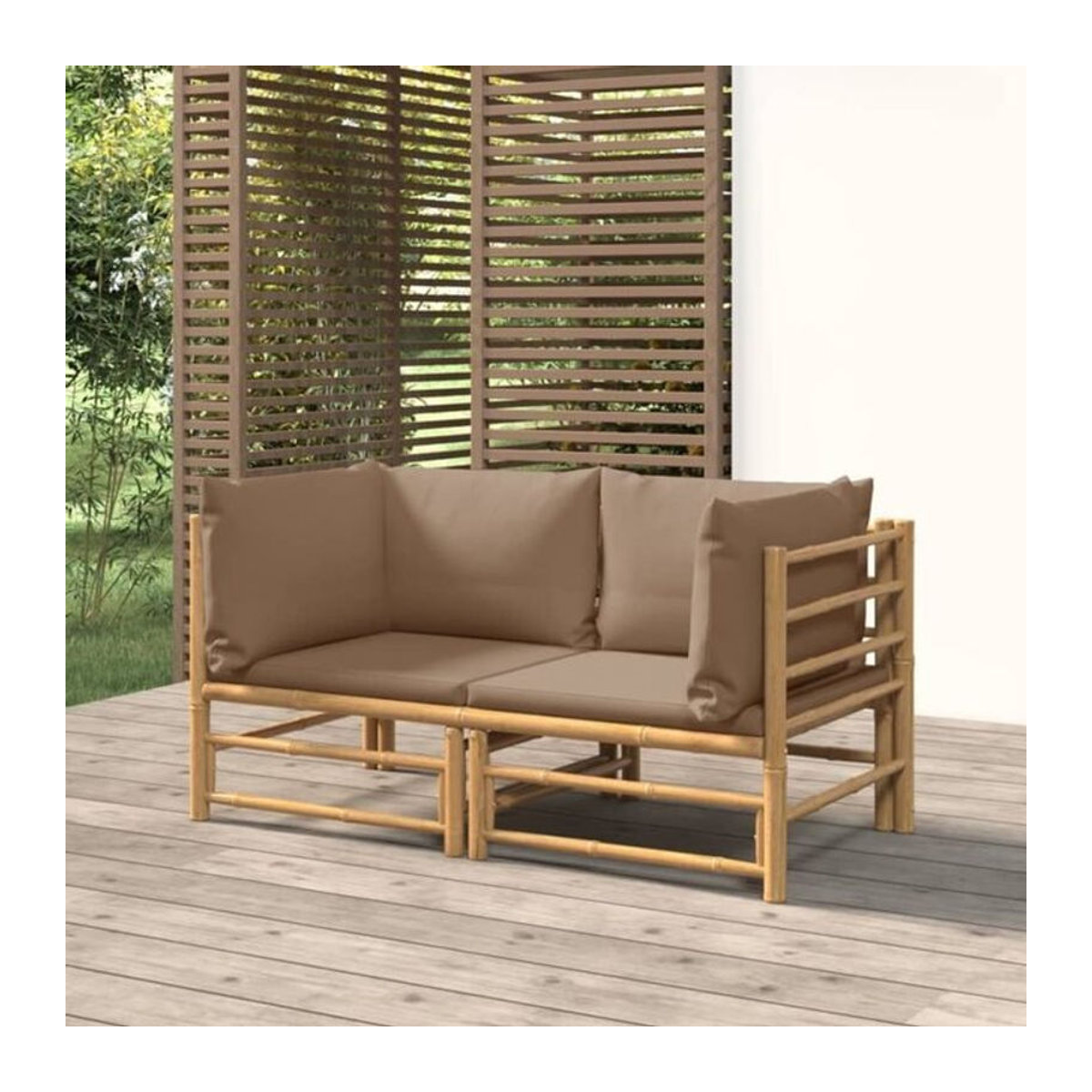 vidaxl Garten-Ecksofa Set aus Bambus mit 2 taupe melierten Polyester-Kissen - Bild 1