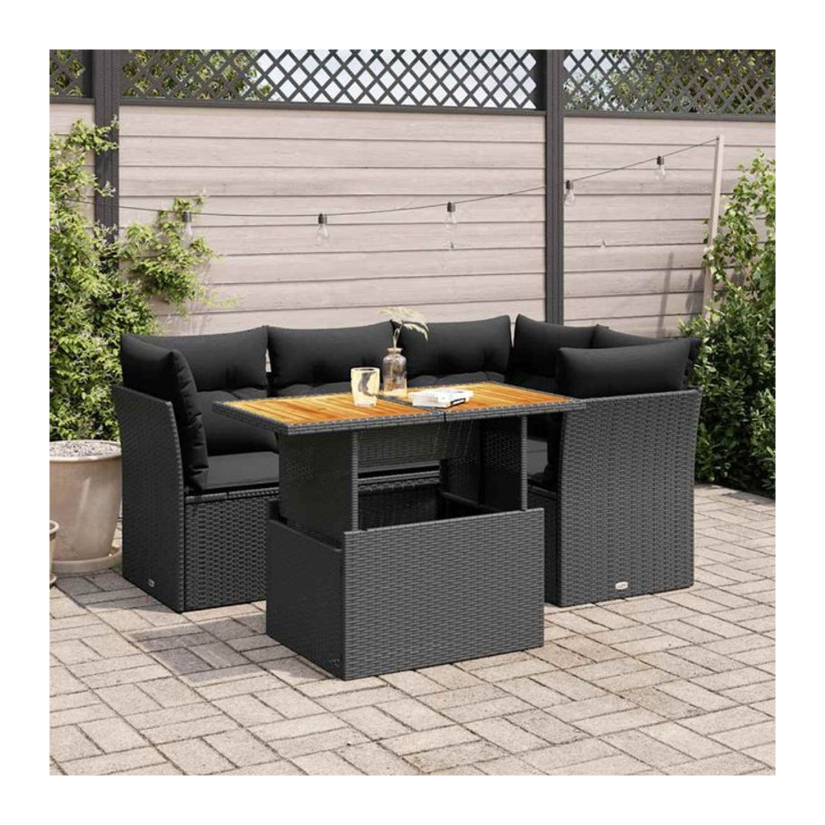 Vidaxl Garten Lounge Set aus 5 Teilen mit Polyrattan und Polsterkissen in Schwarz - Bild 1