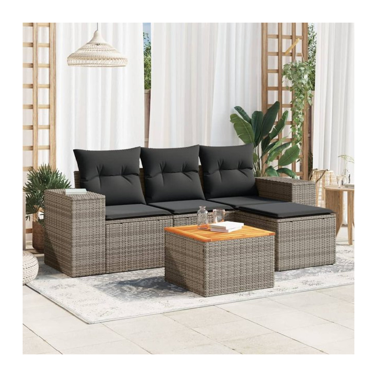 Vidaxl Garten-Sitzgruppe aus grauem PE-Rattan mit 5 Plätzen und Kissen im modernen Design - Bild 1