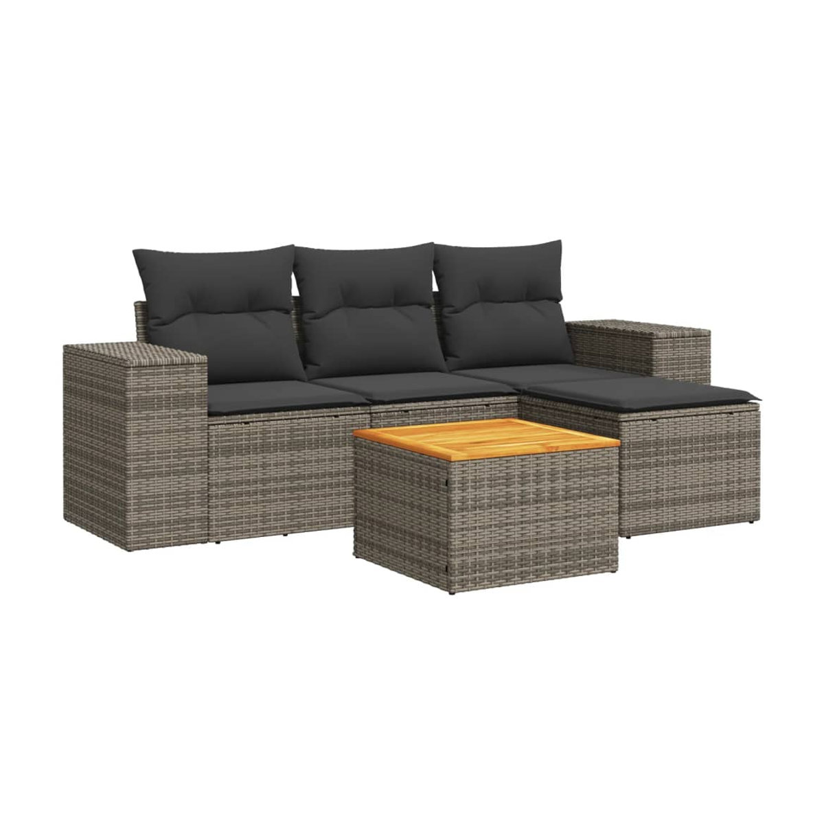 Vidaxl Garten-Sitzgruppe aus grauem PE-Rattan mit 5 Plätzen und Kissen im modernen Design - Bild 3